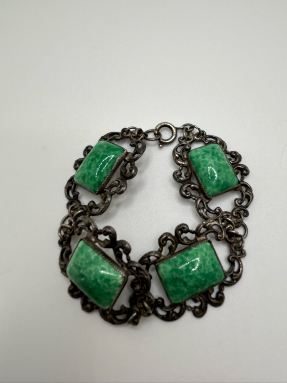 Vintage Green Stone Link Bracelet